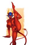  2019 big_breasts blue_hair breasts demon female hair helga_(urw) horn humanoid nipples not_furry nude pointy_ears pubes puffy_nipples pussy raised_leg red_skin ring solo spade_tail urw yellow_eyes 