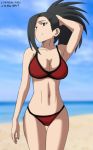  1girl beach black_hair boku_no_hero_academia bra breasts female furutaka furutaka_(artist) long_hair panties red_bra red_panties underwear yaoyorozu_momo 