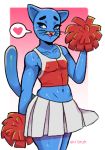  &lt;3 2019 anthro blue_eyes blue_fur blue_tail blush cartoon_network cheerleader clothed clothing crop_top crossdressing digital_media_(artwork) fur girly gumball_watterson hi_res male navel nipple_outline open_mouth pom_poms shirt simple_background sin_bruh skimpy skirt smile solo standing sweat tenting the_amazing_world_of_gumball thick_thighs 