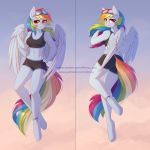  2019 absurd_res anklet anthro athletic bra breasts butt butt_pose clothing cutie_mark dakimakura_design digital_media_(artwork) equid equine eyewear feathered_wings feathers female fensu-san friendship_is_magic hair hi_res jewelry long_hair looking_at_viewer mammal multicolored_hair my_little_pony pterippus rainbow_dash_(mlp) rainbow_hair sports_bra track_shorts underwear wings 