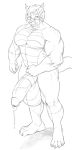  balls big_balls big_penis canid canine canis dragon flexing hi_res humanoid_penis jin_(jindragowolf) jindragowolf lizard male mammal monochrome muscular penis precum reptile scalie smile smirk solo wolf 