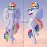  2019 absurd_res anthro areola breasts cutie_mark dakimakura_design digital_media_(artwork) equid equine eyewear feathered_wings feathers female fensu-san friendship_is_magic hair hi_res long_hair looking_at_viewer mammal multicolored_hair my_little_pony nipples nude pterippus pussy rainbow_dash_(mlp) rainbow_hair wings 