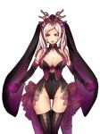  1girl absurdres animal_ears black_gloves black_legwear breasts bunny_ears cleavage cosplay fake_animal_ears female_my_unit_(fire_emblem:_kakusei) fire_emblem fire_emblem:_kakusei fire_emblem_heroes gimurei gloves hair_ornament hat highleg highleg_leotard highres ladyxhero large_breasts leotard loki_(fire_emblem_heroes) loki_(fire_emblem_heroes)_(cosplay) my_unit_(fire_emblem:_kakusei) nintendo parted_lips red_eyes simple_background solo twintails white_background white_hair 