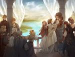  6+boys 6+girls aqua_(fire_emblem_if) baby back blonde_hair blue_hair blurry blurry_background brown_hair camilla_(fire_emblem_if) curtains dress elise_(fire_emblem_if) family female_my_unit_(fire_emblem_if) fire_emblem fire_emblem_if from_behind goldtectonic highres hinata_(fire_emblem_if) hinoka_(fire_emblem_if) japanese_clothes joker_(fire_emblem_if) kimono lake leon_(fire_emblem_if) marks_(fire_emblem_if) mother_and_son multiple_boys multiple_girls my_unit_(fire_emblem_if) nintendo nyx_(fire_emblem_if) outstretched_arm outstretched_arms pink_hair railing red_hair robe ryouma_(fire_emblem_if) sakura_(fire_emblem_if) siblings smile takumi_(fire_emblem_if) tiara 