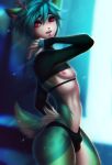  adorableinall ambient_lighting antlers blue_fur blue_hair clothing crop_top fur girly hair horn hybrid luka_davar male multicolored_fur shirt short_tail solo thong white_fur zerothian 