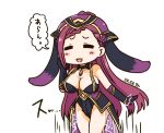  1girl animal_ears artist_name black_gloves breasts bunny_ears cleavage eyes_closed fake_animal_ears fire_emblem fire_emblem_heroes gloves hat large_breasts loki_(fire_emblem_heroes) long_hair nintendo open_mouth purple_hair simple_background sksk7r solo white_background 