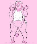 2019 3_fingers alternate_species anthro apron big_thighs bottomless bovid bovine breasts clothed clothing female horn implied_transformation koopacap mammal miltank monochrome nintendo nurse_joy pink_background pok&eacute;mon pok&eacute;mon_(species) simple_background slightly_chubby solo standing surprise teats thick_thighs udders video_games wide_hips 