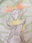  3_toes black_fur blush braixen chest_tuft colored_pencil_(artwork) dipstick_tail eiroru female fluffy fluffy_tail fur hi_res inner_ear_fluff long_ears multicolored_tail nintendo open_mouth orange_fur orange_nose pok&eacute;mon pok&eacute;mon_(species) pussy restrained snout solo stick tears tentacles thick_thighs toes traditional_media_(artwork) tuft video_games white_fur wide_hips yellow_fur 