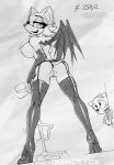  anthro breasts butt chiropteran clothing eulipotyphlan female footwear garter_straps greyscale hedgehog high_heels looking_back macmegagerc mammal monochrome nipples open_mouth pussy rouge_the_bat rubber shoes smile solo_focus sonic_(series) sonic_the_hedgehog 
