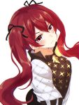  1girl aone_hiiro closed_mouth fire_emblem fire_emblem_if from_side hair_ribbon long_hair looking_to_the_side luna_(fire_emblem_if) nintendo red_hair ribbon simple_background solo twintails upper_body white_background 