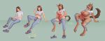  2019 anthro arzarin balls big_breasts breast_growth breasts canid canine canis claws clothing dickgirl drooling erection footwear gender_transformation grey_background hair hi_res human human_to_anthro intersex jeans long_hair looking_pleasured male mammal mti_transformation nipples pants penis precum saliva sequence shirt shoes simple_background solo surprise tongue tongue_out torn_clothing transformation wolf 