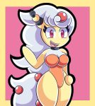  2019 anthro big_breasts breasts butt clothed clothing collar digital_media_(artwork) female hair hi_res mammal mega_ampharos mega_evolution mintyspirit nintendo open_mouth pok&eacute;mon pok&eacute;mon_(species) red_eyes sasha_(jsc) smile solo thick_thighs video_games white_hair yellow_skin 