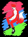  absurd_res anthro black_nose brown_eyes canid canine clothing davidson davidsone featureless_crotch fluffy fluffy_tail footwear fox fur hi_res male mammal red_fur scar simple_background white_fur 