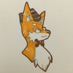  absurd_res amber ambiguous_gender bow_tie canid canine classy clothing dis dis_the_fox eye-wear eyewear female feral floof fox fur hat hi_res looking_at_viewer mammal side_look side_view simple_background sketchy smile smug solo traditional_media_(artwork) tron(artist) white_background 