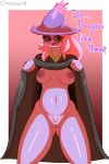  areola breasts chowdie clothed clothing dialogue english_text eyewear female flashing ghost glasses hair hat hi_res mismagius nintendo nipples pink_hair pok&eacute;mon pok&eacute;mon_(species) pok&eacute;morph presenting pubes red_eyes slim solo spirit text video_games yellow_sclera 