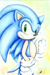  2010 clothing eulipotyphlan gloves green_eyes hedgehog hi_res looking_at_viewer male mammal shilumi solo sonic_(series) sonic_the_hedgehog traditional_media_(artwork) 