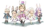  2boys 3girls alternate_costume animal_ears blonde_hair bunny_ears bunnysuit camilla_(fire_emblem_if) cape chibi drill_hair elise_(fire_emblem_if) eyes_closed female_my_unit_(fire_emblem_if) fire_emblem fire_emblem_heroes fire_emblem_if gloves hat leon_(fire_emblem_if) marks_(fire_emblem_if) multiple_boys multiple_girls my_unit_(fire_emblem_if) nintendo open_mouth pantyhose purple_hair robaco serious side-by-side smile top_hat twin_drills walking 