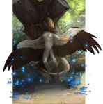  2019 anthro breasts claws day digital_media_(artwork) digitigrade dragon eva_(ozawk) feathered_dragon feathers featureless_breasts female hi_res hybrid kuroi-kisin navel nude outside solo standing white_bars 