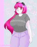  anthro comaofsouls destinee female giant_panda hair hair_ornament hi_res mammal pink_hair red_eyes slightly_chubby solo ursid 