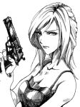  1girl aya_brea ballpoint_pen_(medium) breasts calligraphy_brush_(medium) gun handgun holding holding_gun holding_weapon parasite_eve pe pistol solo traditional_media weapon 