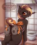  2019 absurd_res amber_eyes animal_genitalia animal_pussy anus apron baking bowl butt clitoris clothing cutie_mark dialogue digital_media_(artwork) dock earth_pony english_text equid equine equine_pussy evomanaphy eyelashes fan_character female feral hair hi_res horse inner_ear_fluff inside kitchen looking_at_viewer mammal mouth_hold multicolored_hair multicolored_tail my_little_pony pony puffy_anus pussy short_hair solo spoon text two_tone_hair 