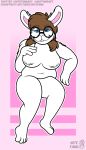  absurd_res anthro bedroom_eyes belly big_breasts big_thighs blue_eyes breasts brown_hair female fur hair half-closed_eyes hi_res lagomorph mammal nichole_(nitefang) nitefang overweight overweight_female paws rabbit seductive solo thick_thighs white_fur 