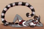  anthro convenient_censorship hi_res lemur long_tail lounging lunecatta lying male mammal orange_sclera primate rezsgar ring-tailed_lemur scarf simple_background smile solo 