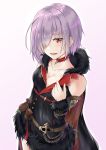  1girl absurdres bare_shoulders breasts cape choker cleavage eyebrows_visible_through_hair fur_trim hair_over_one_eye highres hood hoodie kasoke_no_tsubasa long_sleeves looking_at_viewer medium_breasts open_mouth red_eyes shadowverse shingeki_no_bahamut simple_background solo upper_body white_background white_hair wizardess_of_oz 