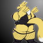  absurd_res anthro big_biceps big_breasts breasts butt clothing digimon digimon_(species) female fishnet hi_res huge_breasts makeup nipple_piercing nipples nolollygagging open_mouth piercing renamon rubber solo standing thick_thighs tight_clothing underwear 