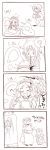  1boy 4koma ? blood breasts cape character_request closed_mouth comic headbutt kara_(color) long_hair monochrome multiple_boys multiple_girls open_mouth romancing_saga romancing_saga_2 saga simple_background smile solo white_background 