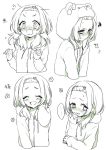  ... 1girl :d :t ^_^ animal_ears animal_hood bangs bear_ears bear_hood blush closed_eyes closed_mouth drawstring eyes_closed facing_viewer fake_animal_ears flying_sweatdrops forehead greyscale hand_up hands_up hood hood_down hood_up hooded_jacket jacket long_hair long_sleeves looking_at_viewer monochrome morinaka_kazaki multiple_views nijisanji nose_blush open_mouth parted_bangs pout simple_background smile spoken_ellipsis squiggle surprised sweat translation_request v-shaped_eyebrows virtual_youtuber white_background yamabukiiro 