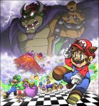  absurdres aircraft airship ball blonde_hair blue_eyes blue_hair bowser brown_hair cape castle cloud crying fleeing glowing glowing_eyes green_hair highres huge_filesize iggy_koopa larry_koopa lemmy_koopa lightning ludwig_von_koopa luigi mario mario_(series) molten_rock morton_koopa_jr. mountain muscle mushroom nintendo princess_peach raccoon_tail roy_koopa spiked_armlet spiked_shell super_mario_bros._3 supercaterina sweatdrop tail toad volcano wand wendy_o._koopa 