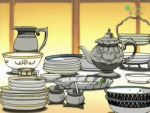  animated dinner food hanaukyou_maid_tai lowres rice teapot 