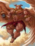  abs absurd_res angel anthro azazel bovid brosb4does caprine chain clothing cloud flying goat hi_res horn loincloth male mammal muscular muscular_male nipples pecs solo tokyo_afterschool_summoners video_games wings 