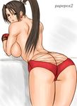 ass bent_over breasts earrings fatal_fury female gradient gradient_background jewelry king_of_fighters large_breasts mai_shiranui papepox2 ponytail shiranui_mai snk solo 