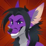  2019 anthro avantle black_hair blue_eyes bust_(disambiguation) canid canine feve fox hair hi_res male mammal simple_background smile solo 