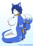  anthro areola breasts canid canine djcoyoteguy female fox jewelry kneeling krystal mammal navel necklace nintendo nipples nude simple_background smile solo star_fox tattoo thick_thighs video_games voluptuous 