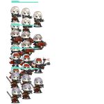  6+girls absurdres adepta_sororitas aquila_(symbol) assault_rifle body_armor bolter chibi drone flamethrower gauntlets girls_frontline gloves gun habit highres machine_gun moonface multiple_girls nun parody pauldrons rifle shadow skull submachine_gun sword warhammer_40k weapon 