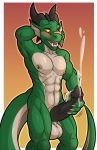  anthro balls big_penis blush cum cumshot dragon ejaculation erection horn kurtassclear male masturbation muscular muscular_male nipple_piercing nipples nude orgasm penis piercing solo standing vein 