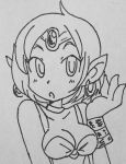  1girl alternate_hairstyle artist_request breasts cleavage highres monochrome pointy_ears shantae_(character) shantae_(series) short_hair 