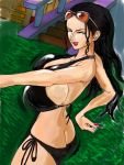  1girl ass bikini black_hair breasts butt_crack cleavage gmotida huge_breasts large_breasts long_hair nico_robin one_piece smile swimsuit 