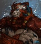  anthro asger beard braided_hair breath claws dragon facial_hair fur furred_dragon hair hi_res horn muscular northern_dragon shepherdart snow 