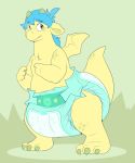  blush claws cuddlehooves diaper dragon feral hi_res horn male solo standing wings 