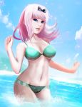  absurdres bathing beach blue_eyes busty chika_fujiwara formal fujiwara_chika highres kaguya-sama nude pink_hair pinup suit 