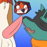  2019 apollo_(otterjunk) avian balls beak blue_background blush canid canine decidueye duo hi_res klyde_(otterjunk) lucario male male/male mammal nintendo open_mouth otterjunk penis pok&eacute;mon pok&eacute;mon_(species) simple_background sniffing snout sweat sweatdrop video_games 