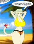  anthro beach big_breasts bikini breasts cleavage clothed clothing elma erma felid feline female foxtid888_(artist) fur green_hair grey_fur hair hand_behind_head huge_breasts long_hair looking_at_viewer mammal ribbons seaside seductive solo swimsuit tail_bow tail_ribbon tenchi_muyo tenchi_muyo_gxp text thick_thighs voluptuous wau wide_hips yellow_eyes 