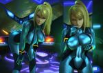  1girl 3d blonde_hair bodysuit breasts cleavage female large_breasts looking_at_viewer metroid nintendo samus_aran solo source_filmmaker urbanator zero_suit 