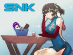  1girl china_dress chinese_clothes dress gauntlets high_heels highres mian_(kof) short_dress sitting snk snk_heroines:_tag_team_frenzy stormowl tagme 
