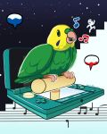  avian beak bird blue_feathers cookubanana feathers green_eyes green_feathers musical_note nintendo nintendo_3ds nintendo_ds nintendo_ds_family parakeet parakeet_(nintendo_dsi_sound) parrot sitck_figure speech_bubble video_games yellow_feathers 