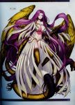  1girl absurdres breastplate breasts cleavage dress fate/grand_order fate_(series) female full_body gorgon gorgon_(fate) highres large_breasts long_hair matching_hair/eyes monster_girl navel official_art purple_eyes purple_hair revealing_clothes rider scales snake solo tail very_long_hair wings 